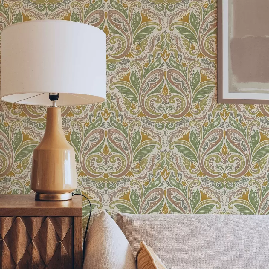 Fototapet Ozdobné listové spirály v zelených a terakotových tónech a00927v1