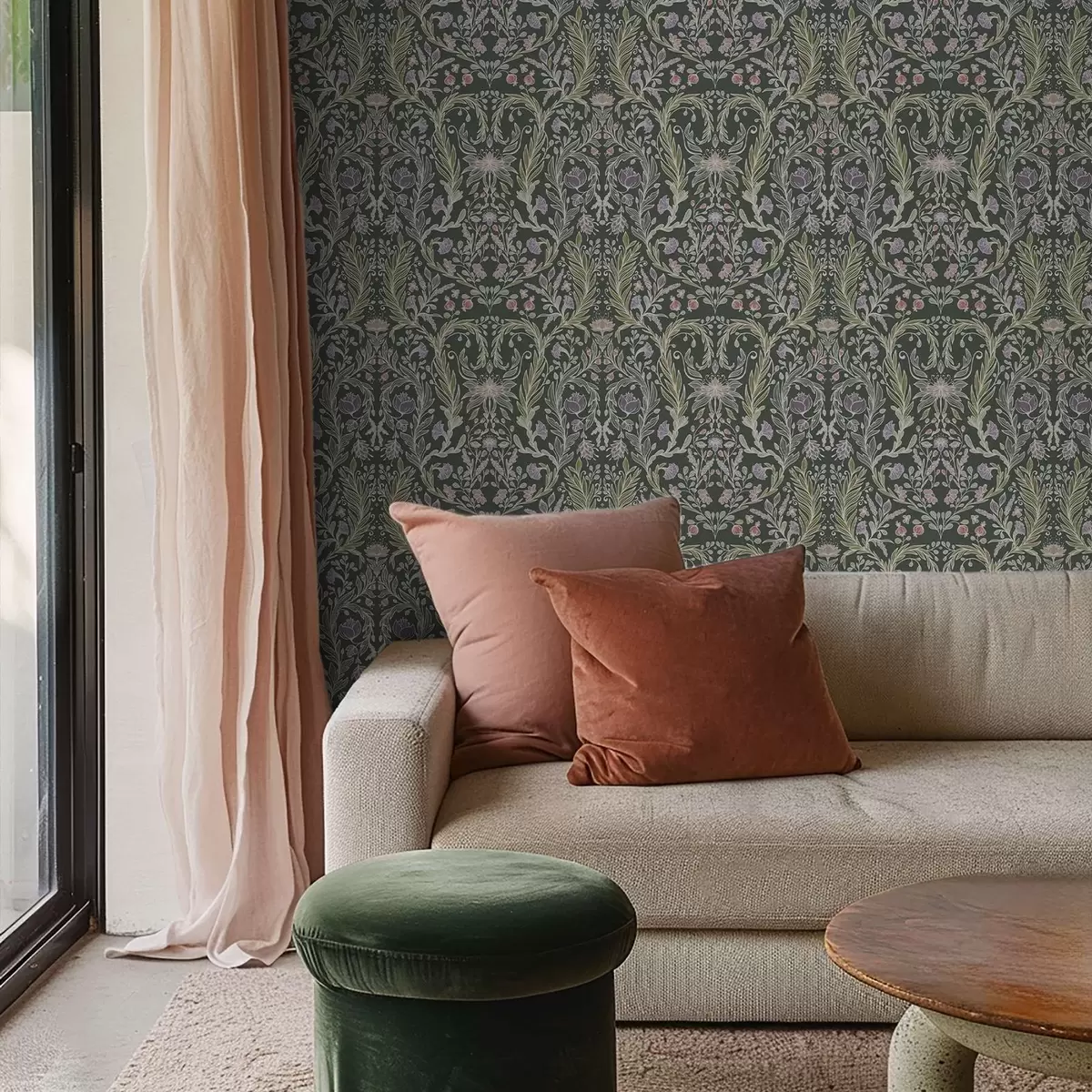 Tapety Symetrický květinový ornament na tmavě zeleném pozadí a00928