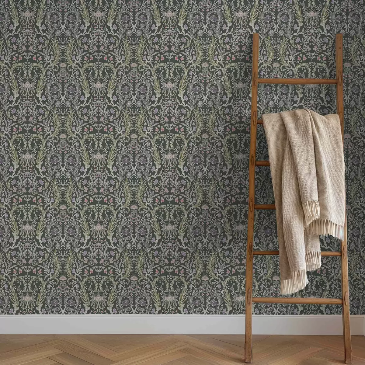 Tapety Symetrický květinový ornament na tmavě zeleném pozadí a00928