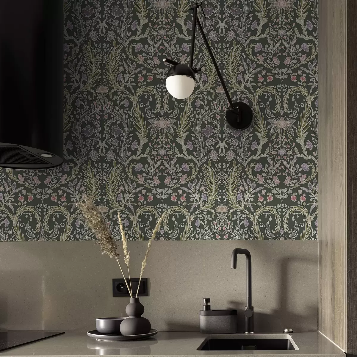 Tapety Symetrický květinový ornament na tmavě zeleném pozadí a00928