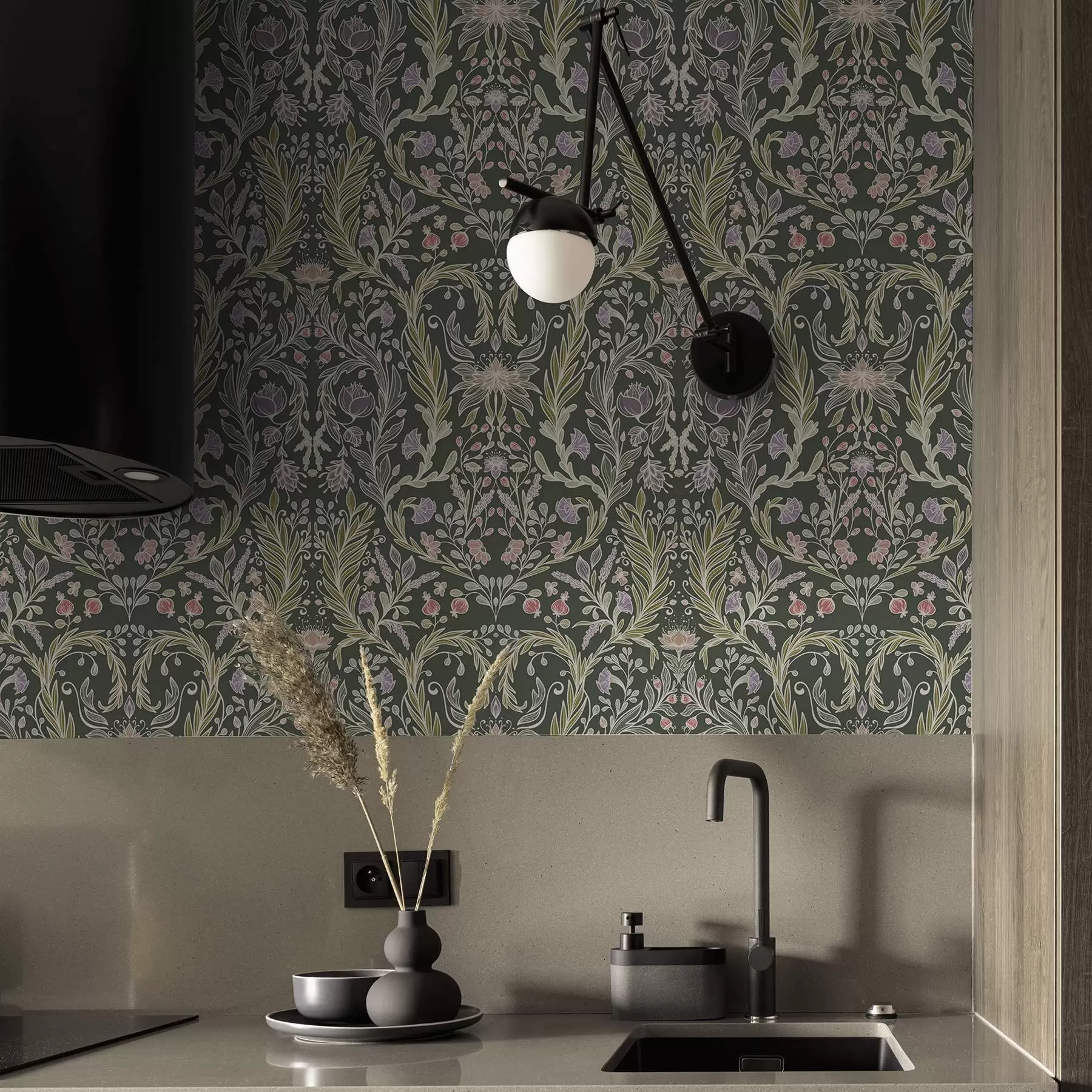 Fototapet Symetrický květinový ornament na tmavě zeleném pozadí a00928