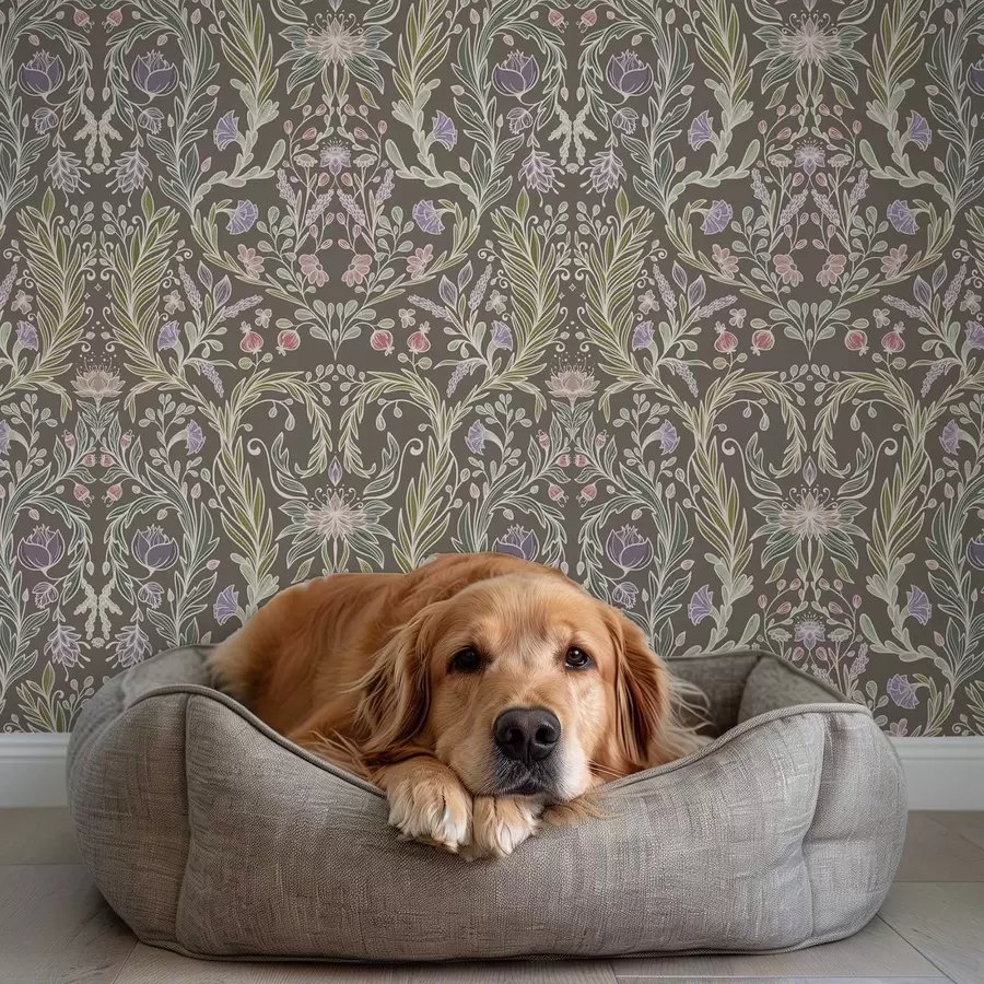 Fototapet Symetrické květy a listy na hnědošedém pozadí a00928v2