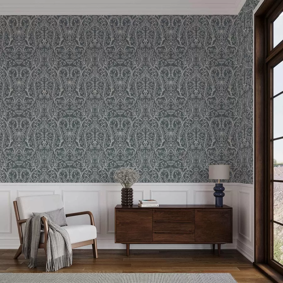 Fototapet Lineární květinový ornament na modrošedém pozadí a00929v1