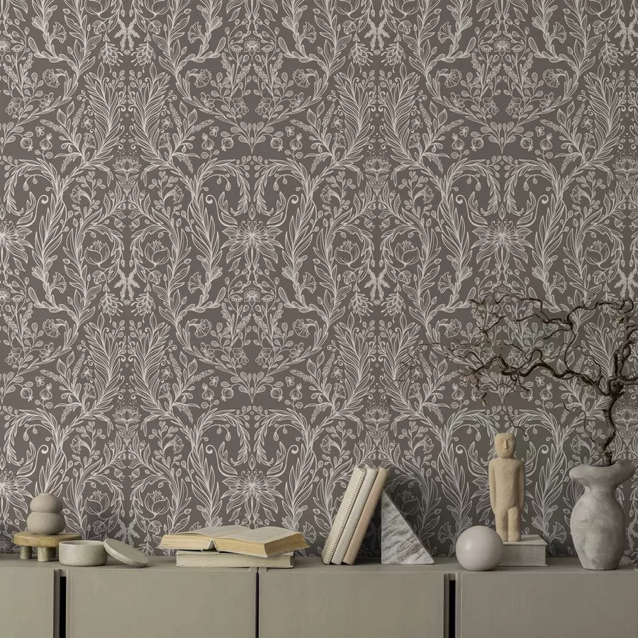 Fototapet Jednobarevný botanický vzor na teplé hnědé barvě a00929v2