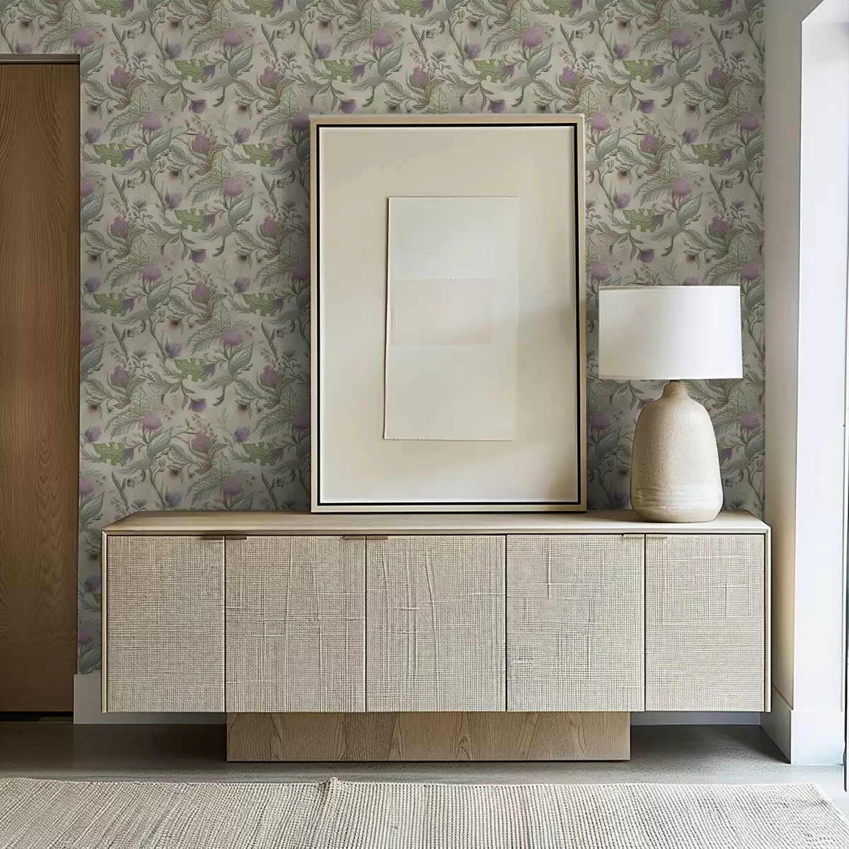 Tapety Lilové pupeny a jemná zeleň na krémovém pozadí a00930v2