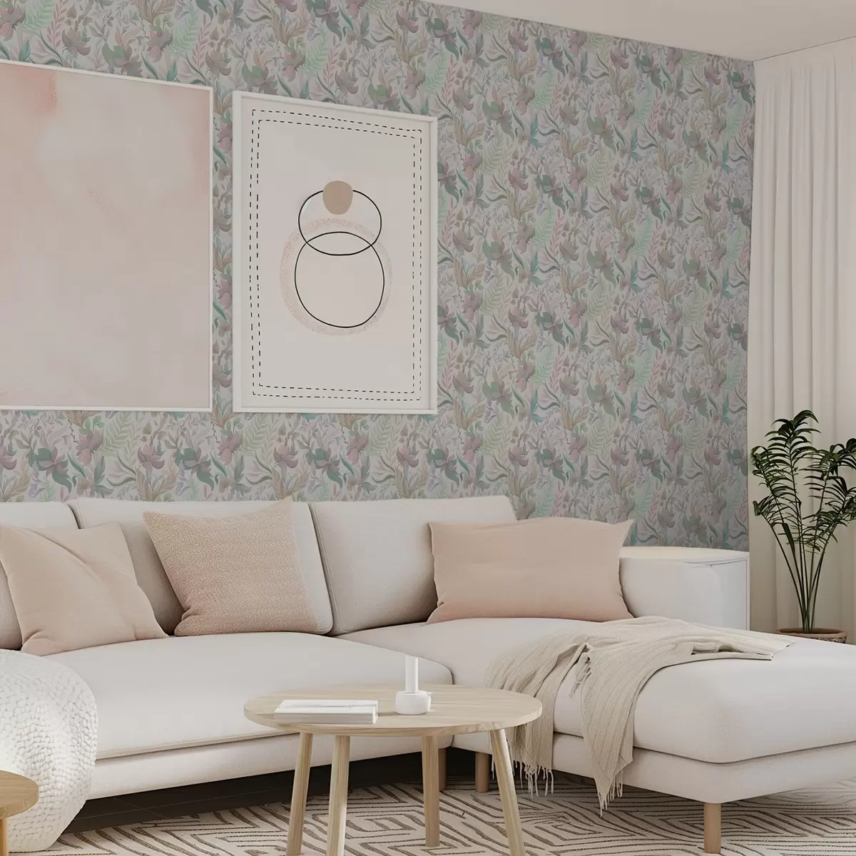 Tapety Jemné pastelové květiny a listy na světlém pozadí a00931