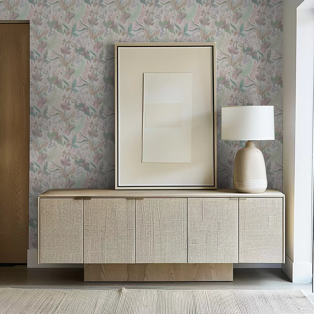 Tapety Jemné pastelové květiny a listy na světlém pozadí a00931