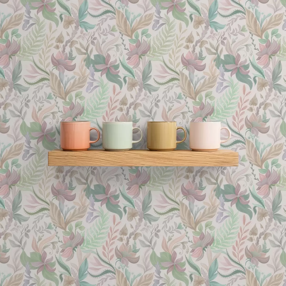 Tapety Jemné pastelové květiny a listy na světlém pozadí a00931