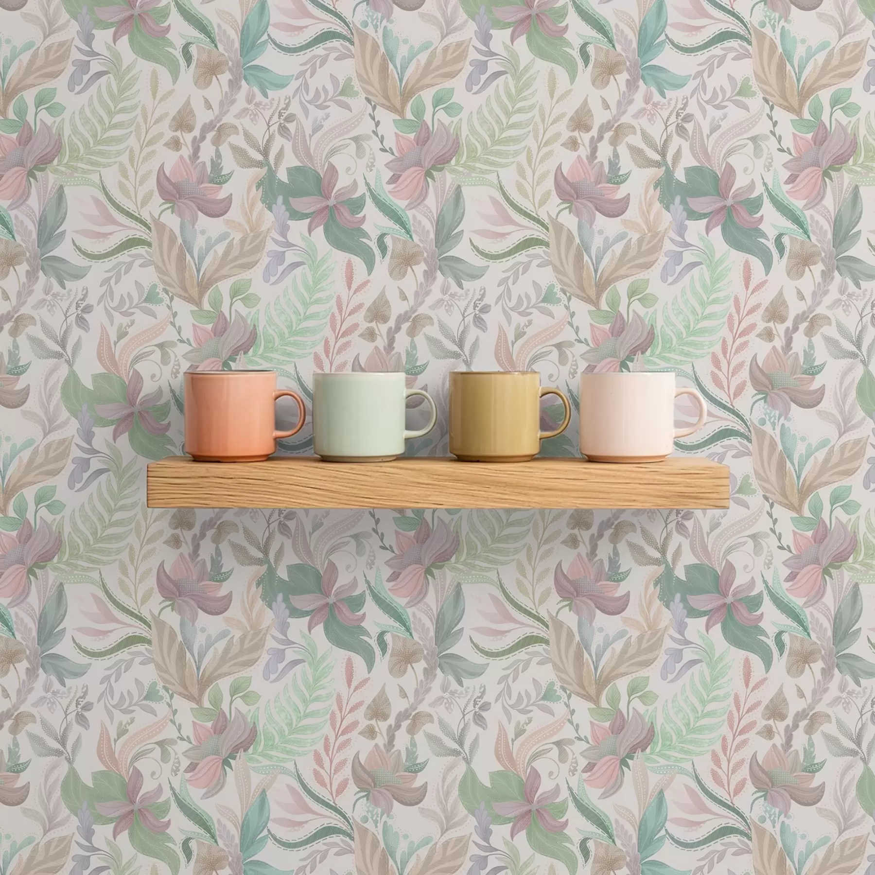 Fototapet Jemné pastelové květiny a listy na světlém pozadí a00931