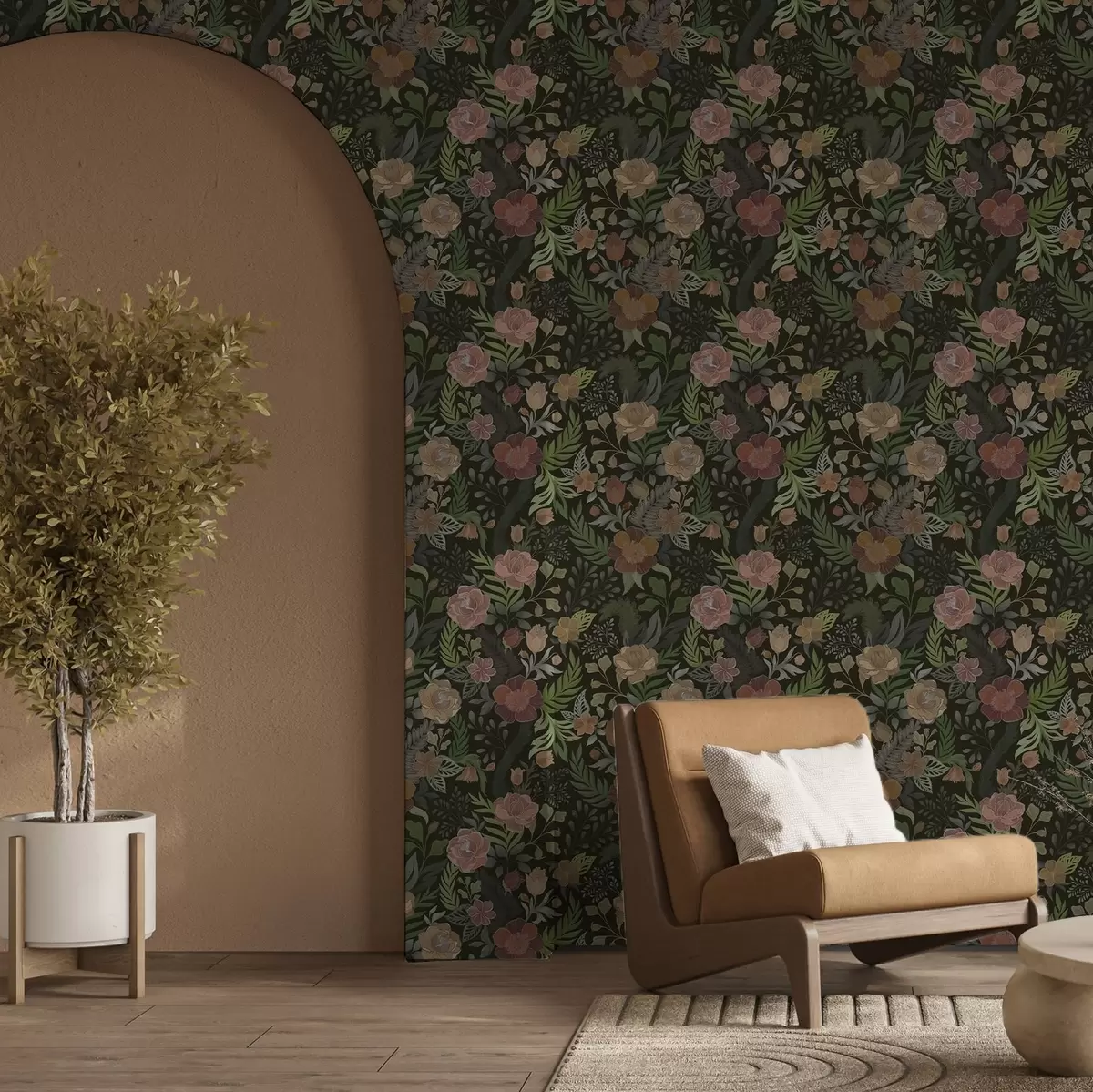 Tapety Bohaté květiny a zeleň na tmavém pozadí a00932