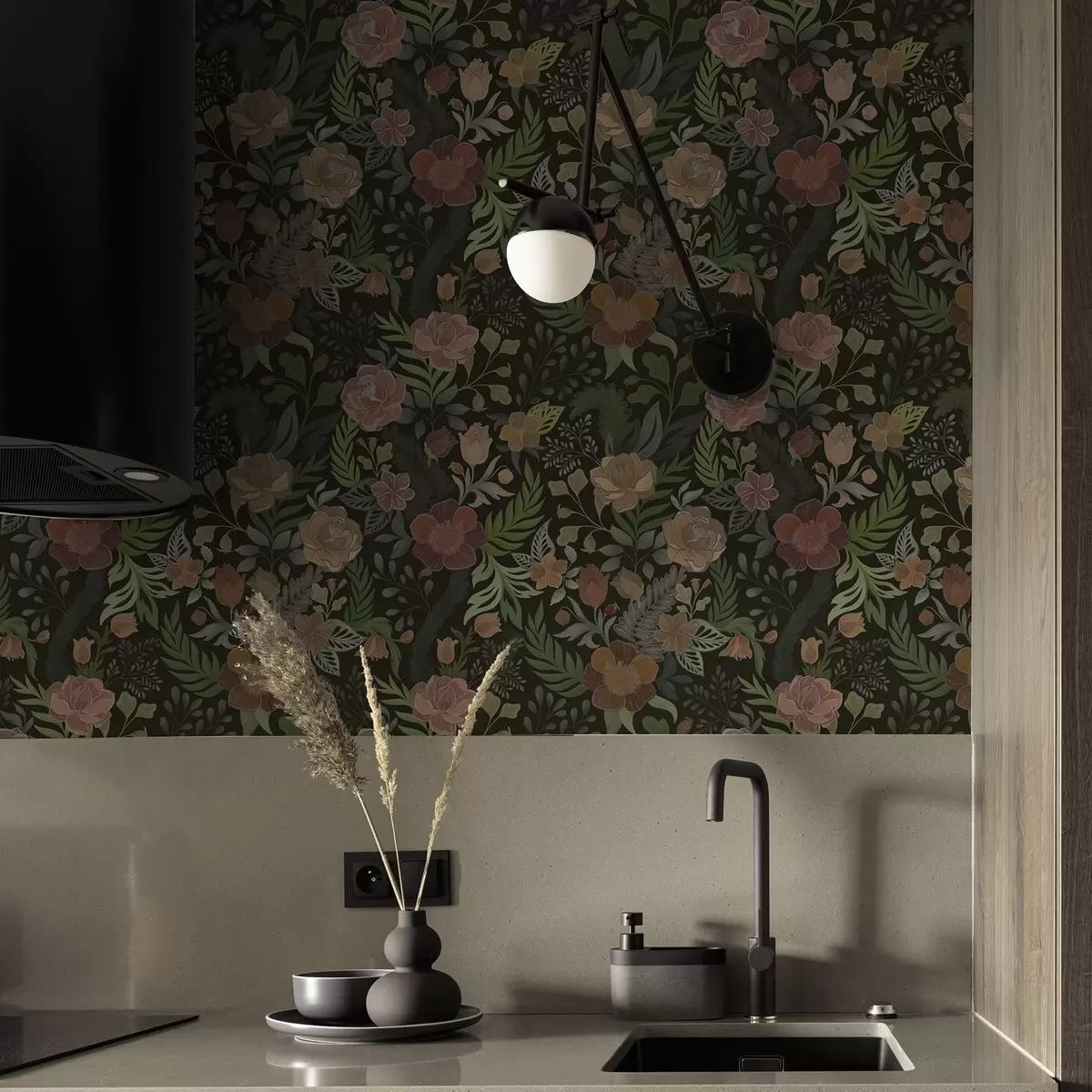 Tapety Bohaté květiny a zeleň na tmavém pozadí a00932