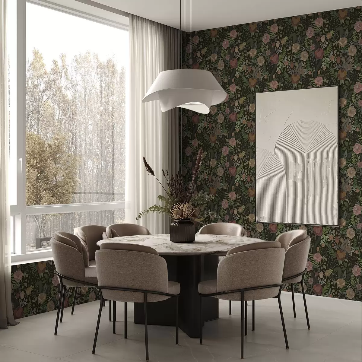 Tapety Bohaté květiny a zeleň na tmavém pozadí a00932