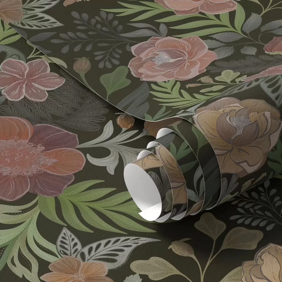 Fototapet Bohaté květiny a zeleň na tmavém pozadí a00932