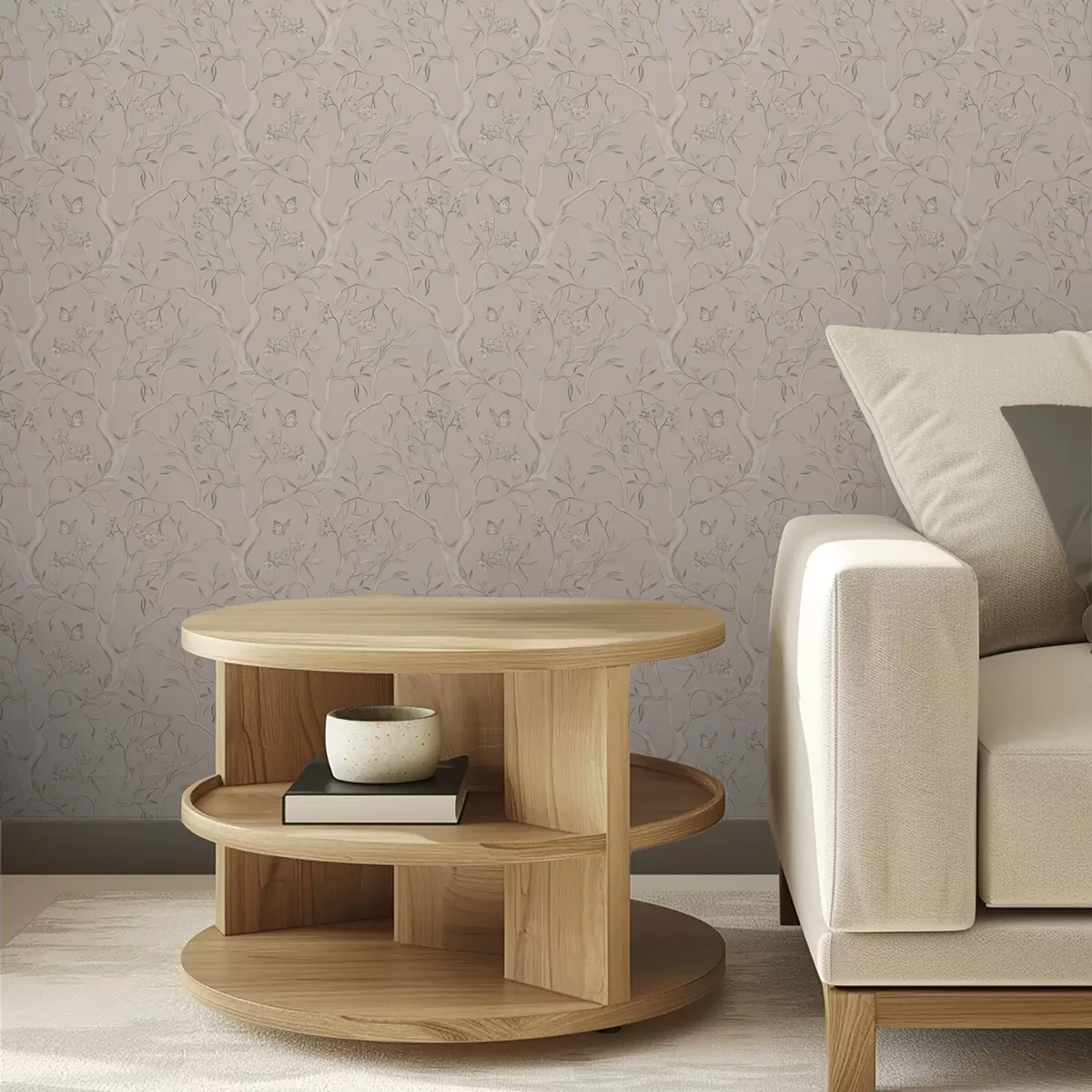 Tapety Béžové kvetoucí větve s motýly na jemném pozadí a00951v2