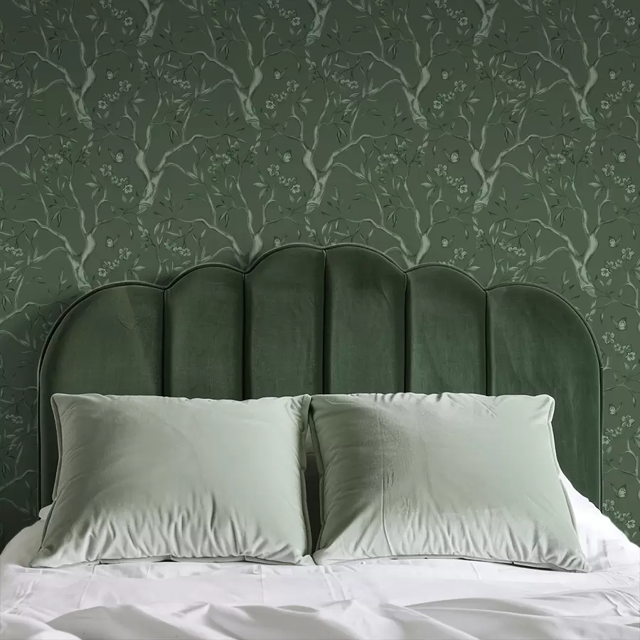 Fototapet Zelené kvetoucí větve s motýly na tmavém pozadí a00951v3