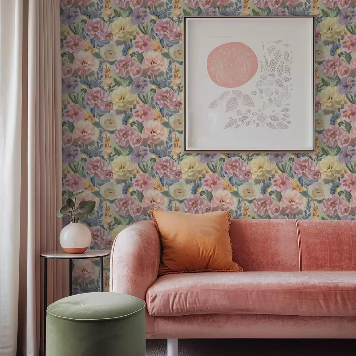 Tapety Pastelové rozmazané květy štětcem, jemná barevná paleta a00954