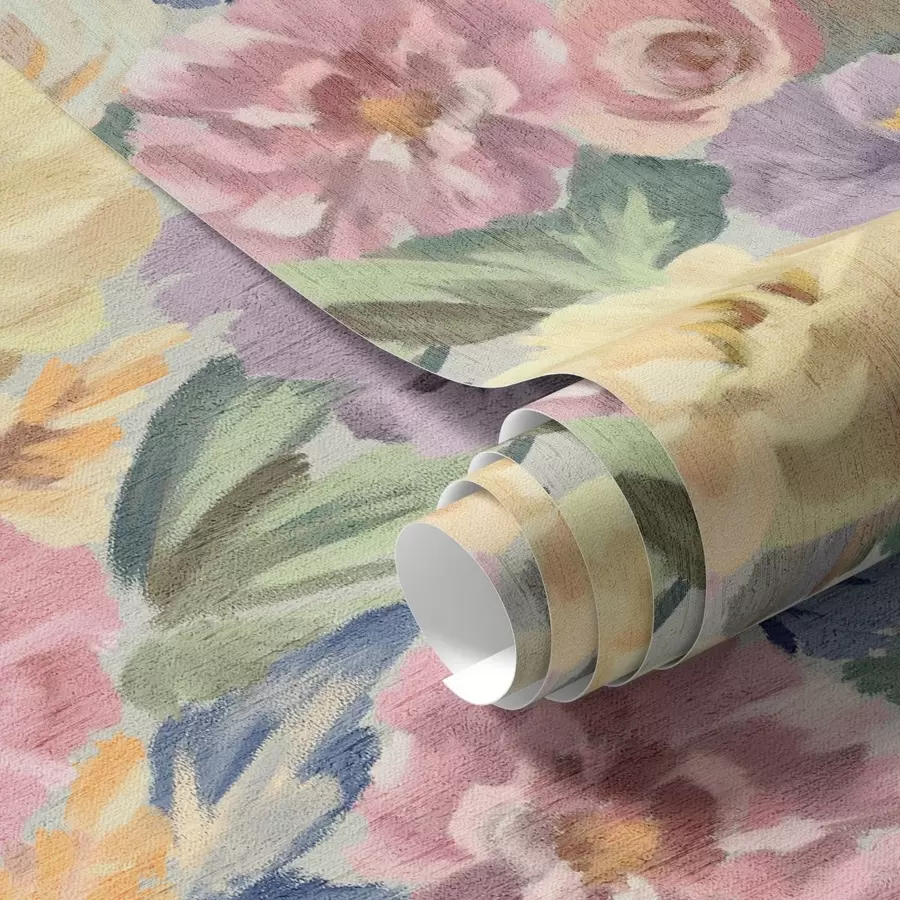 Fototapet Pastelové rozmazané květy štětcem, jemná barevná paleta a00954