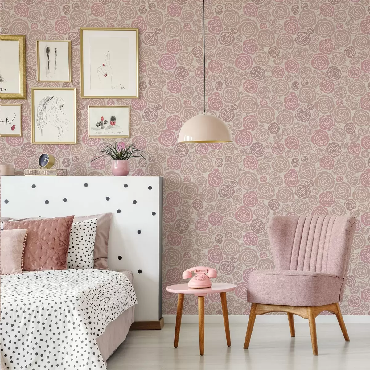 Tapety Spirálovité růžové růže a skvrny na světlém pozadí a00955