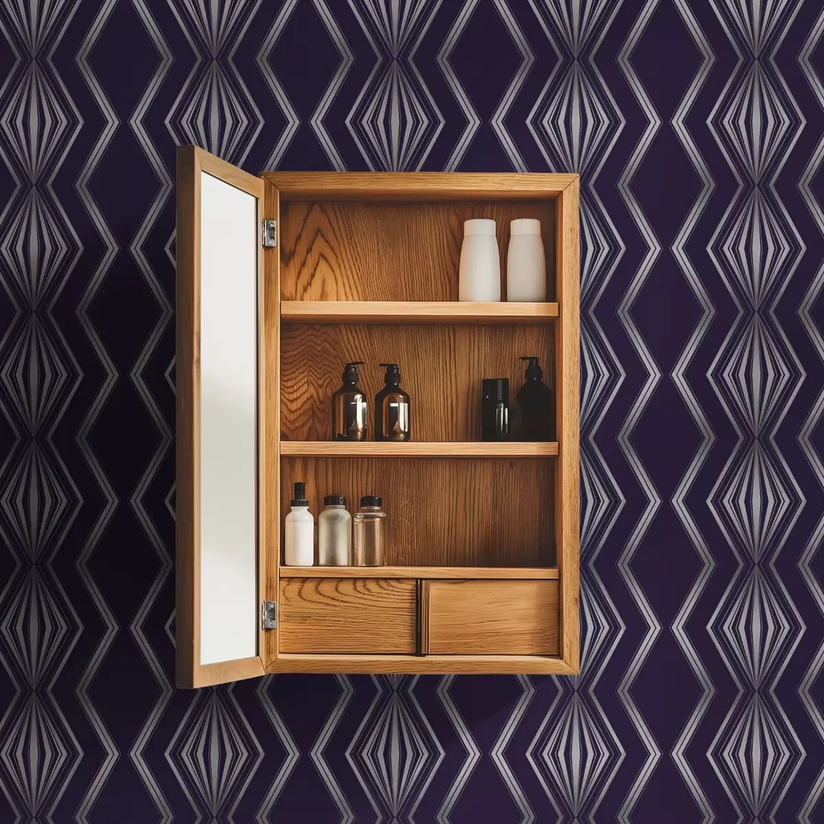 Tapety Sytě fialové pozadí s diamanty a šedými klikatými čarami a00974v1