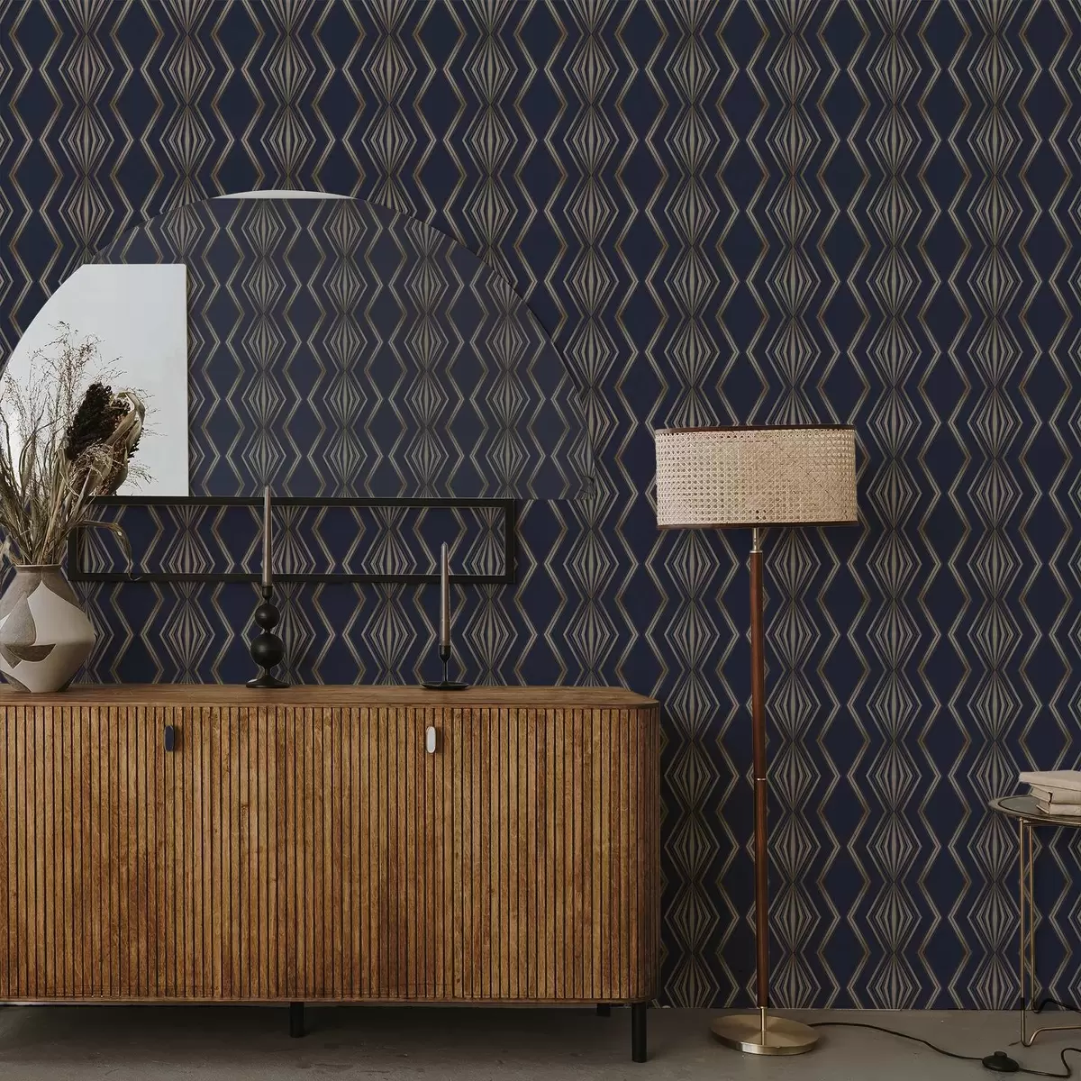 Tapety Tmavě modré pozadí s geometrickými kosočtverci a cikcaky a00974v2