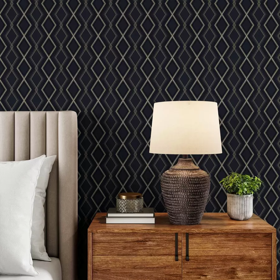 Fototapet Tmavě modrá diamantová mřížka s tenkými světlými čarami a00975