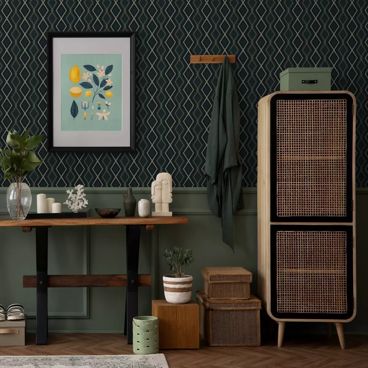 Tapety Tmavě modrozelené pozadí s opakující se diamantovou mřížkou a00975v1