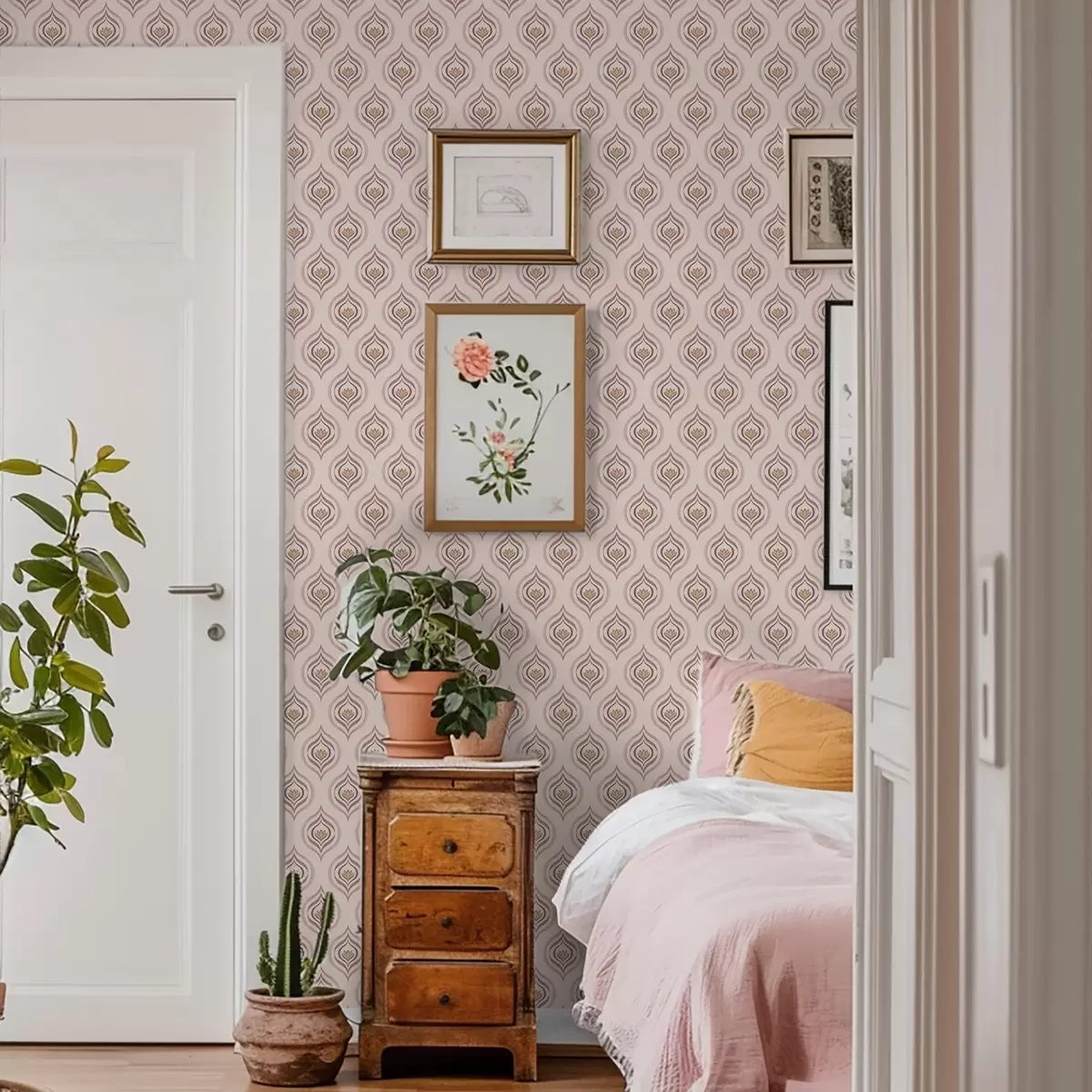 Tapety Rytmický motiv kapky s květinou na pudrovém pozadí a00977