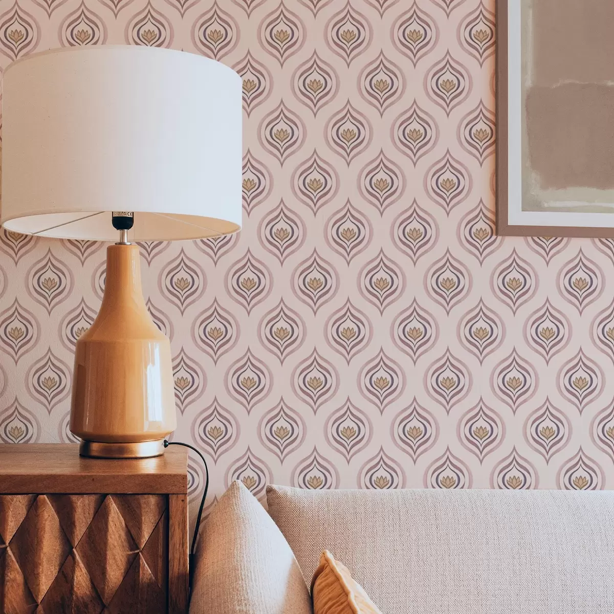 Tapety Rytmický motiv kapky s květinou na pudrovém pozadí a00977