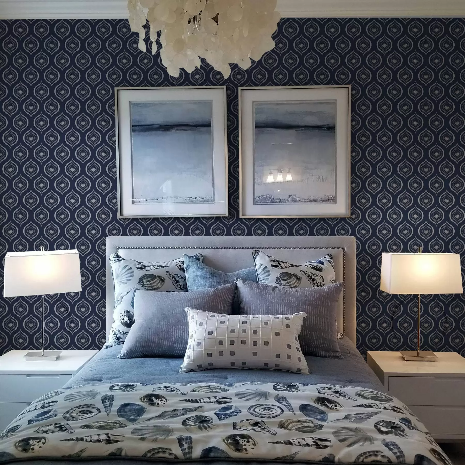 Fototapet Kontrastní motivy kapek s květinou na tmavě modrém pozadí a00977v1