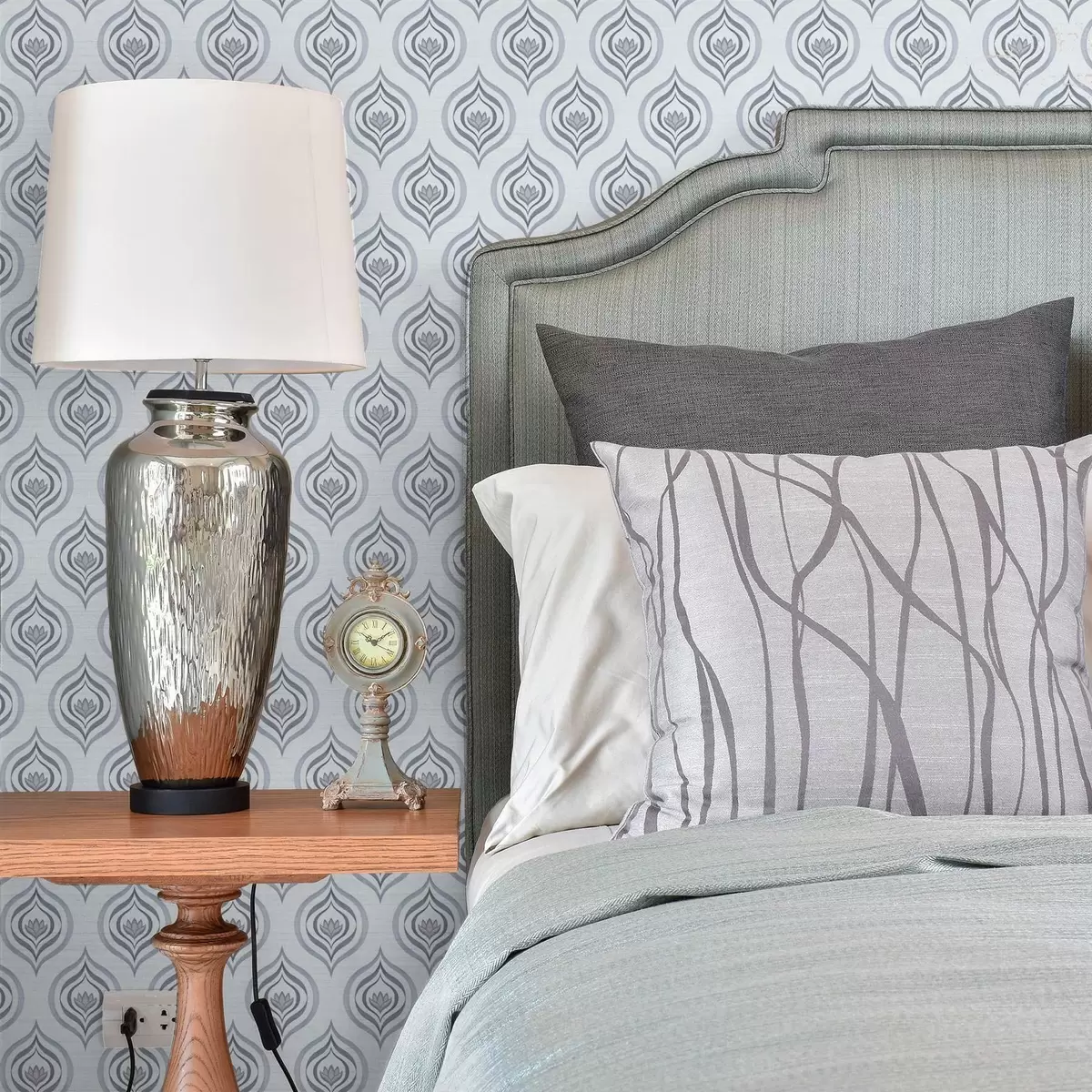 Tapety Pohodový motiv kapky s květinou v šedo-modrých tónech a00977v3