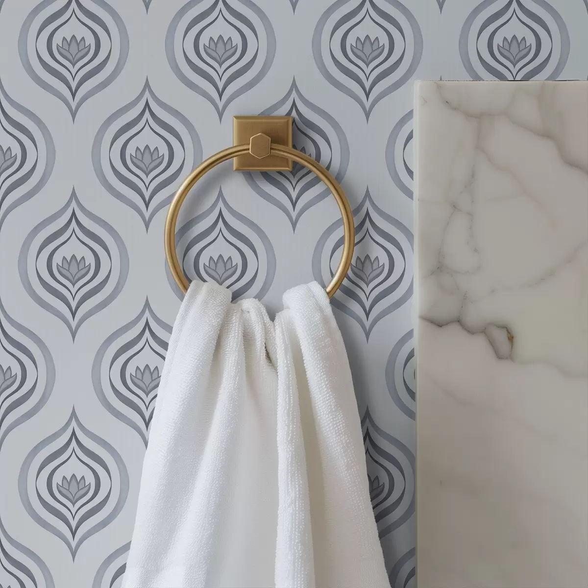 Tapety Pohodový motiv kapky s květinou v šedo-modrých tónech a00977v3