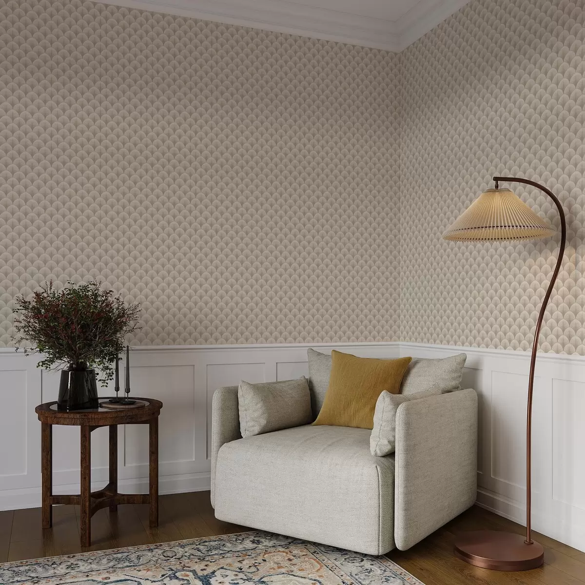 Tapety Béžové vějířovité oblouky s jemnými paprsky na světlém pozadí a00978