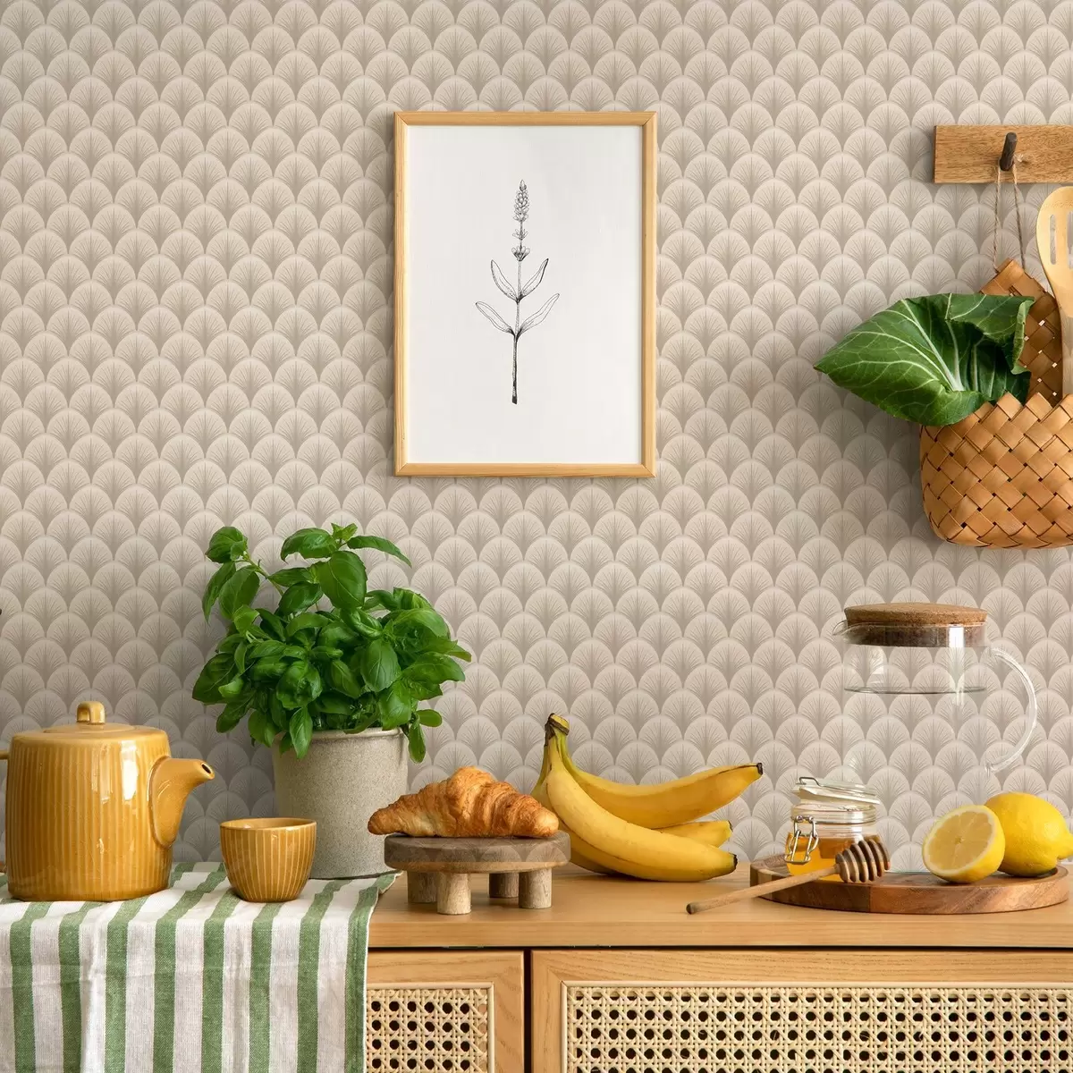 Tapety Béžové vějířovité oblouky s jemnými paprsky na světlém pozadí a00978