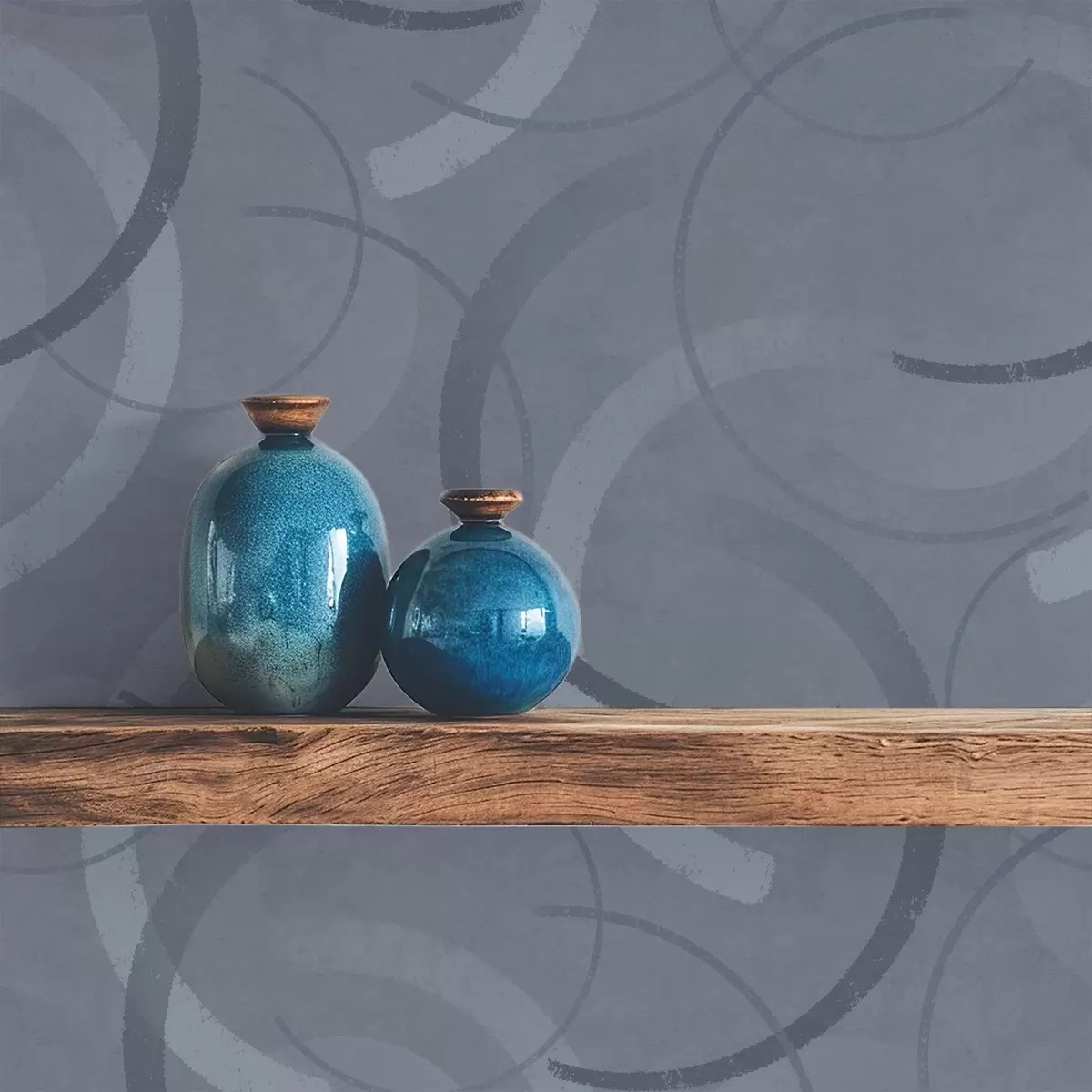 Tapety Půlkruhy a jemné kruhy v chladné šedo-modré paletě a00980