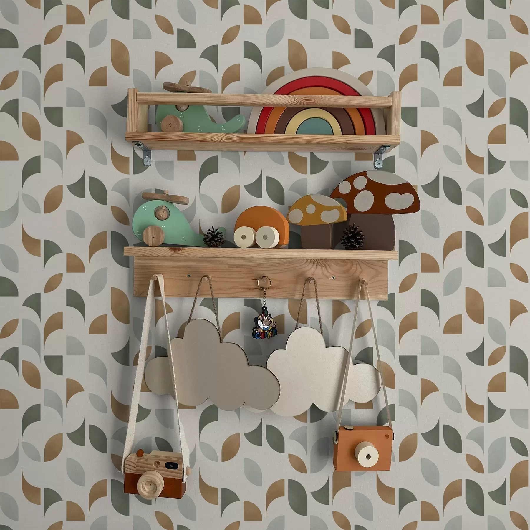 Fototapet Abstraktní půlkruhy a listy v zelené a terakotové barvě a00985