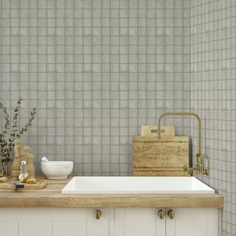 Fototapet Imitace čtvercových dlaždic v jemné šedozelené barevné paletě a00988