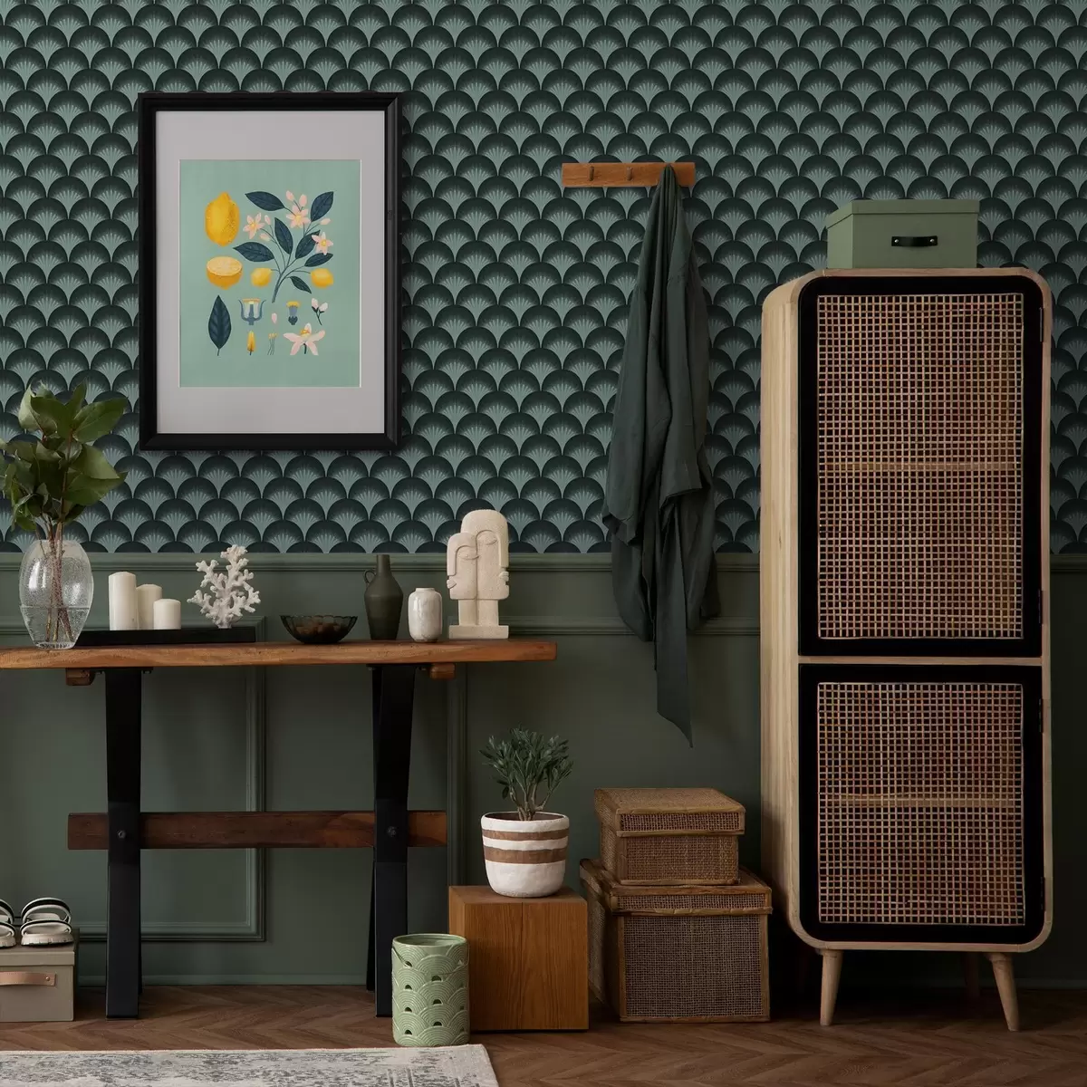 Tapety Kontrastní mátové vějíře na téměř černém pozadí a00990