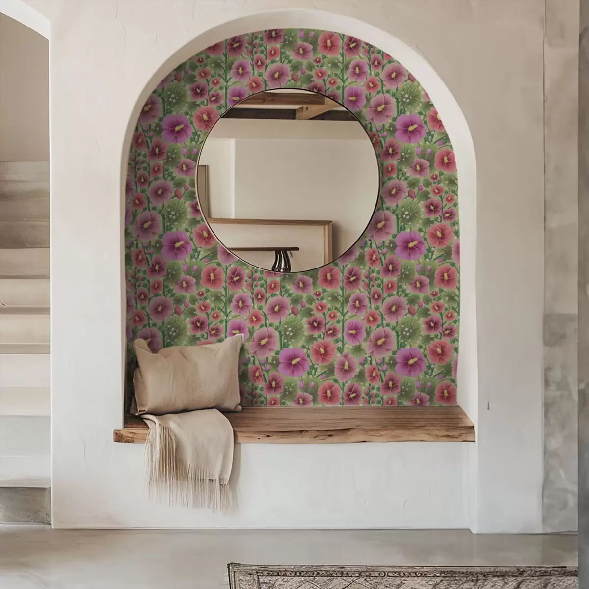 Tapety Velké květy a listy ibišku na tmavě zeleném pozadí a00993