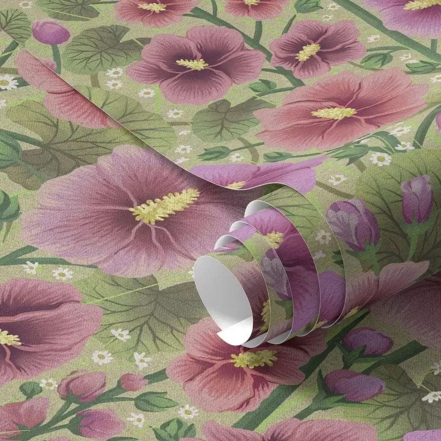 Fototapet Velké květy a listy ibišku na tmavě zeleném pozadí a00993