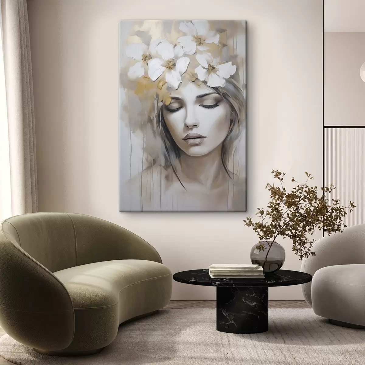 Obraz Abstraktní portrét dívky s květinami, imitace malby Č. s46756