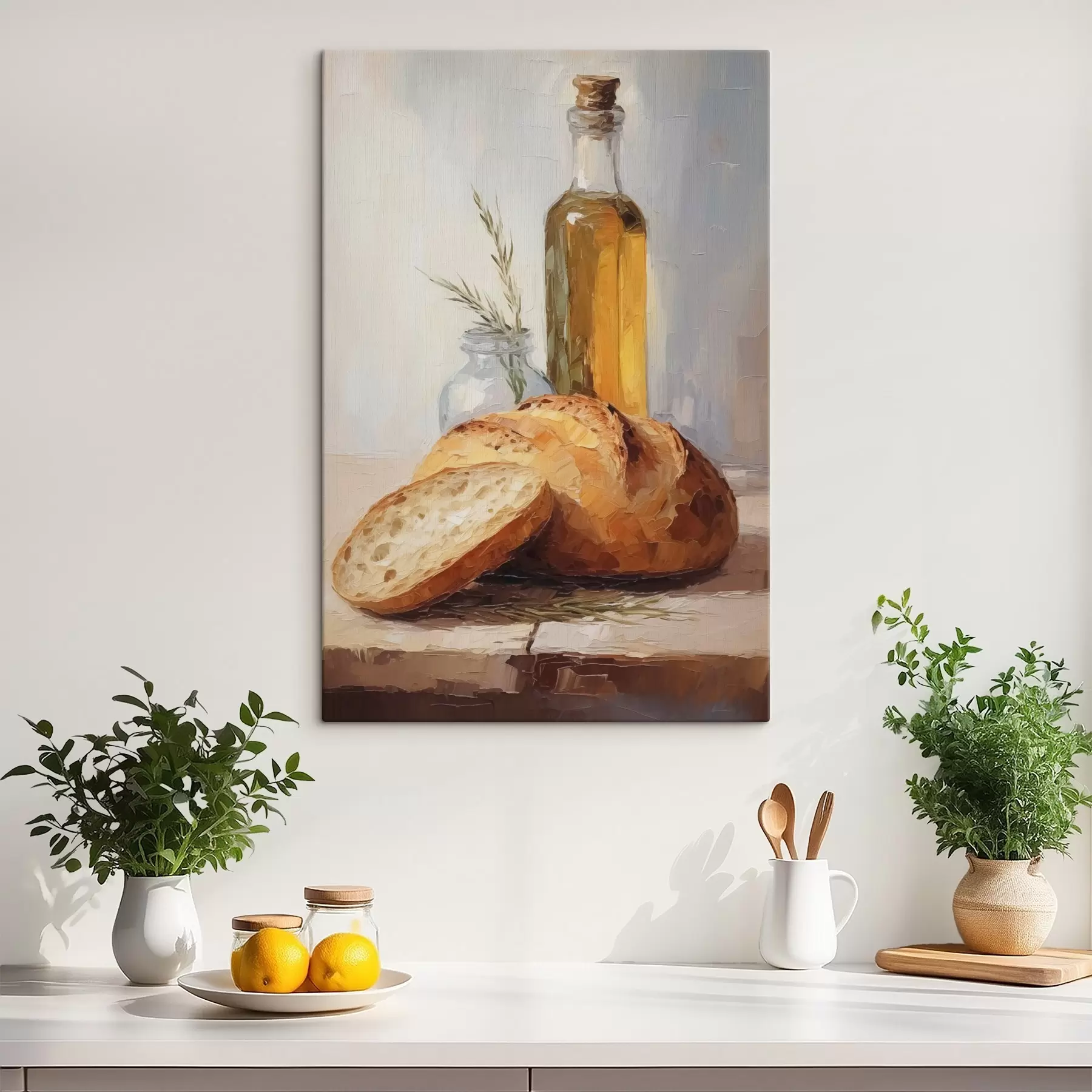 Obraz Chléb a láhev oleje, imitace malby Č. s46759
