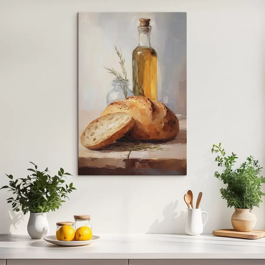 Obraz Chléb a láhev oleje, imitace malby Č. s46759