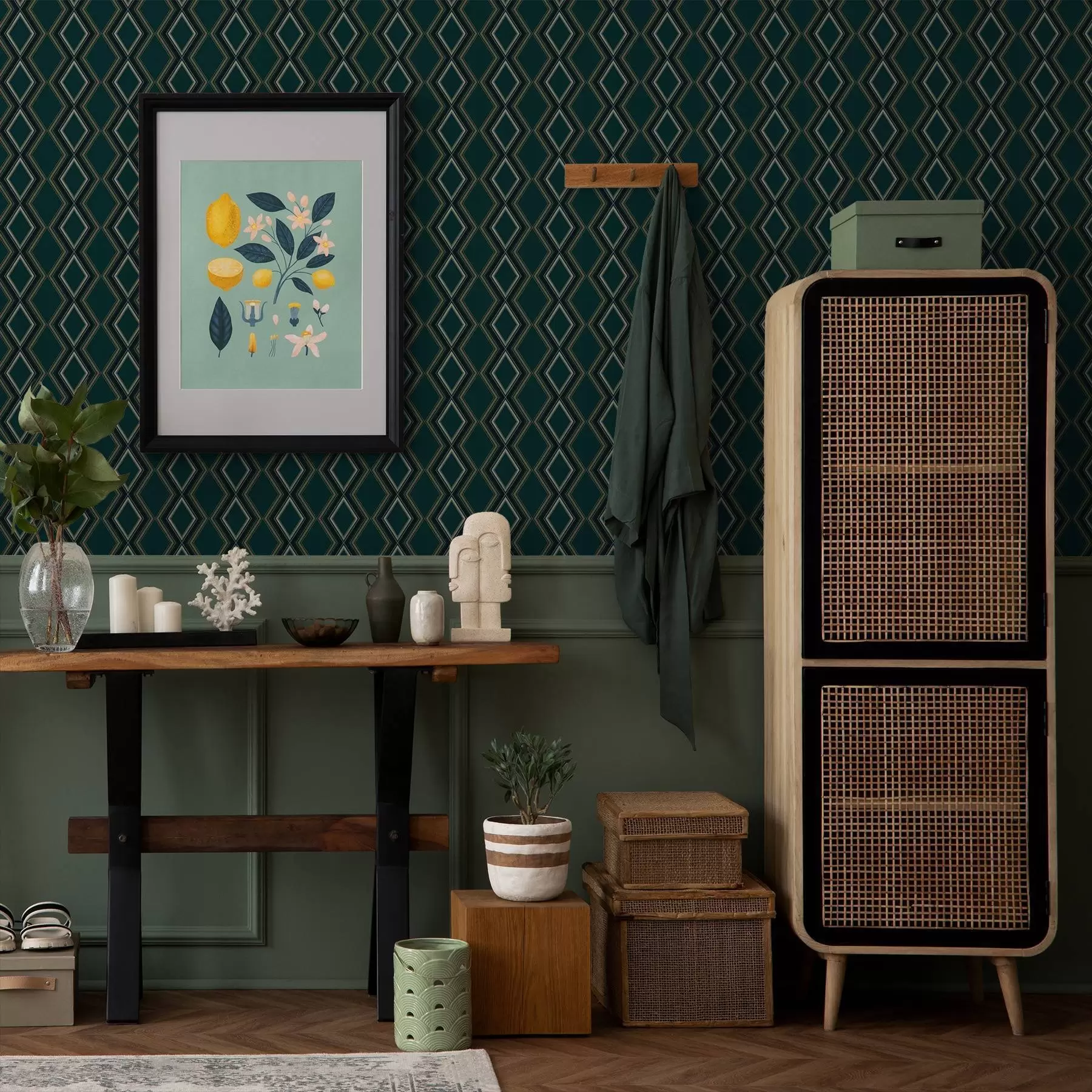 Fototapet Tmavě modrozelené pozadí s vertikálními řadami diamantů a00976