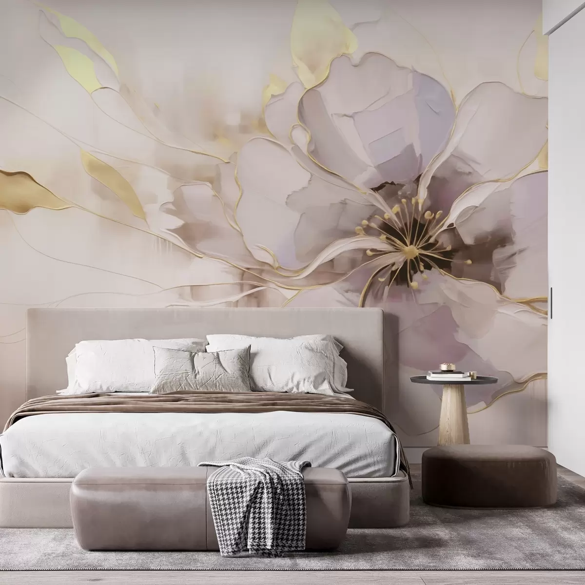 Fototapet Modrý květ se žlutými akcenty v abstraktním stylu tahů štětcem w09505