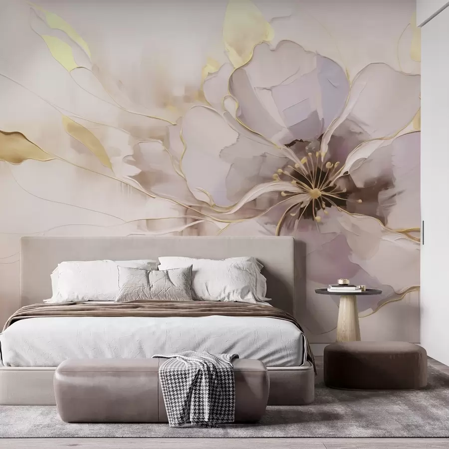 Fototapet Modrý květ se žlutými akcenty v abstraktním stylu tahů štětcem w09505