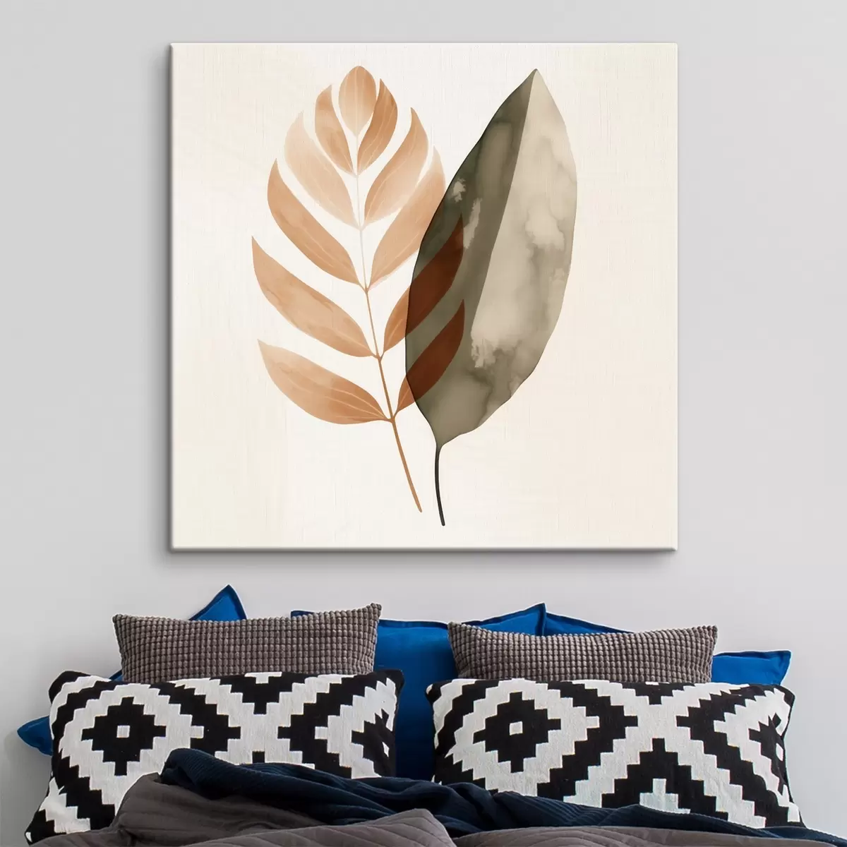 Obraz Dvojice siluet listů v abstraktním akvarelovém stylu Č. s46645