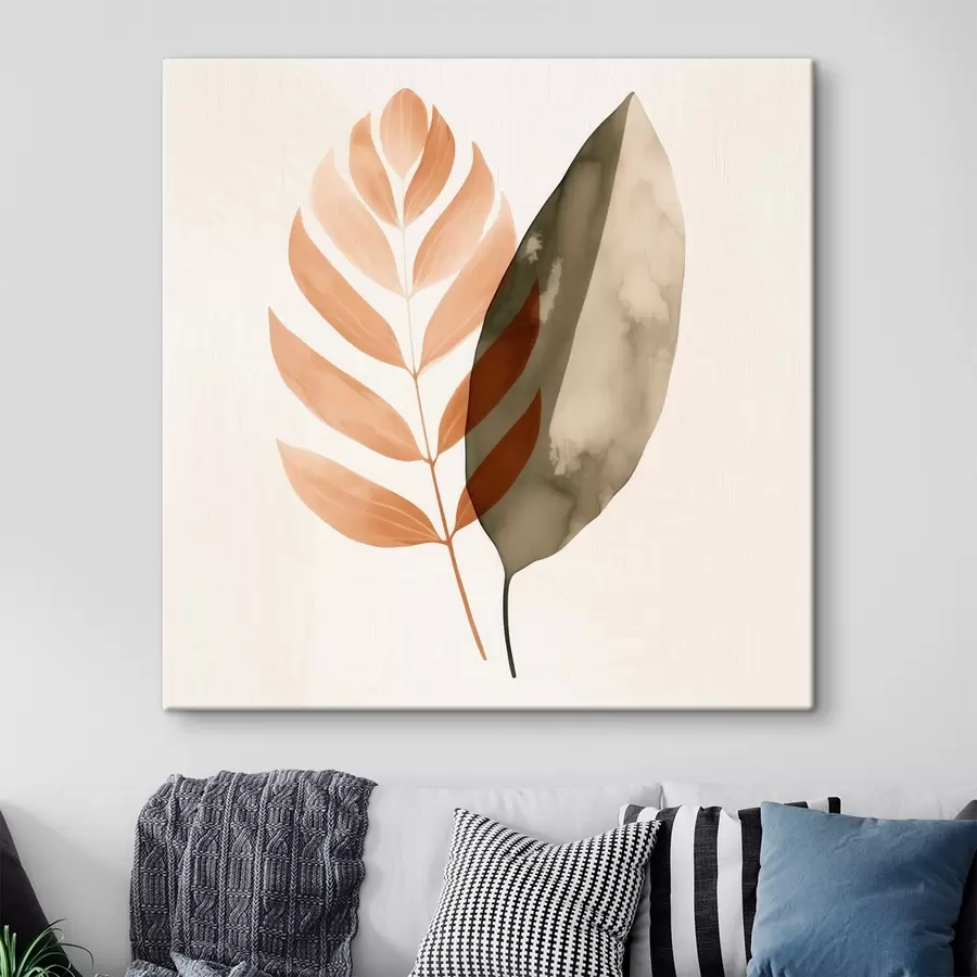 Obraz Dvojice siluet listů v abstraktním akvarelovém stylu Č. s46645