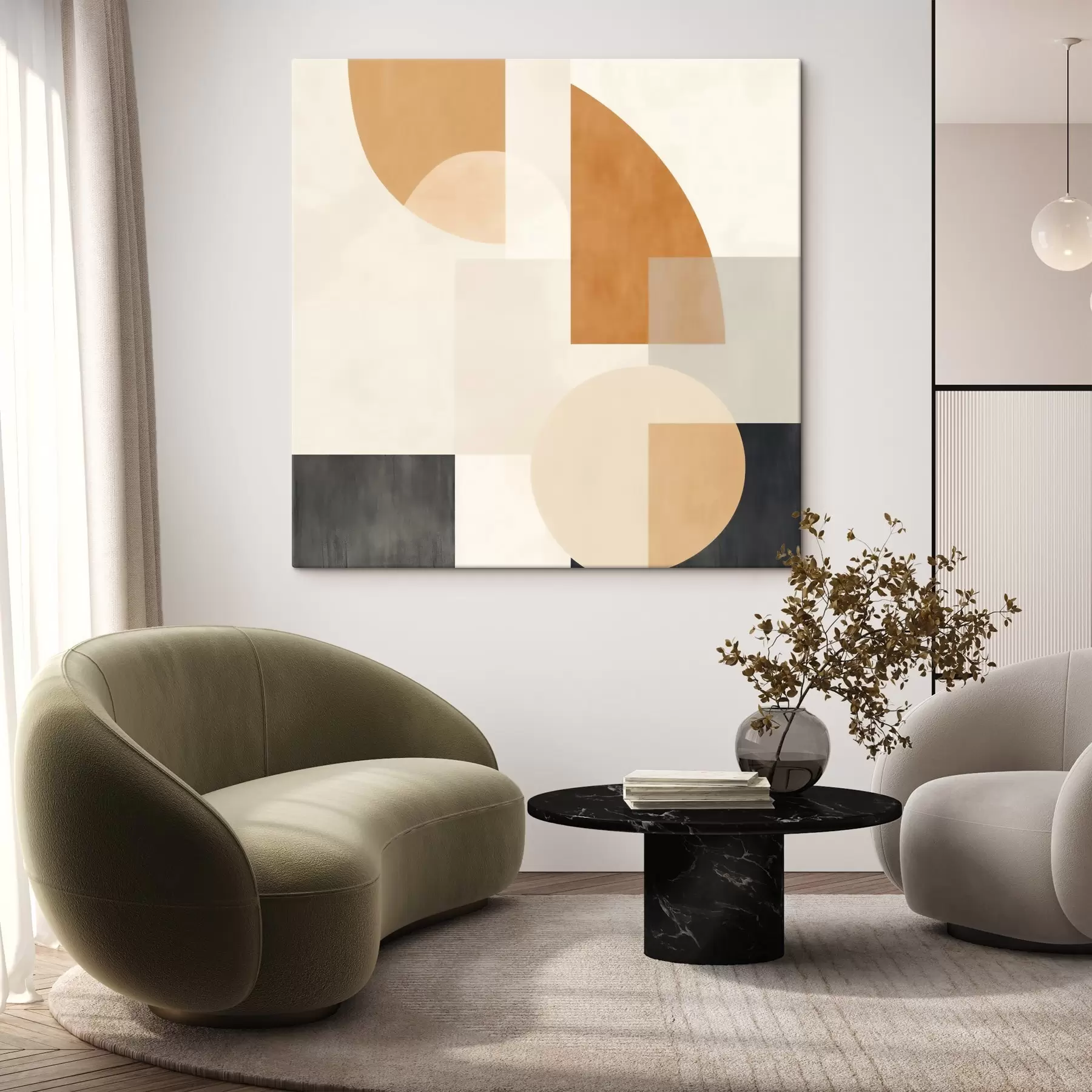 Obraz Umělecká geometrie kombinující zaoblené a lineární tvary Č. s46665