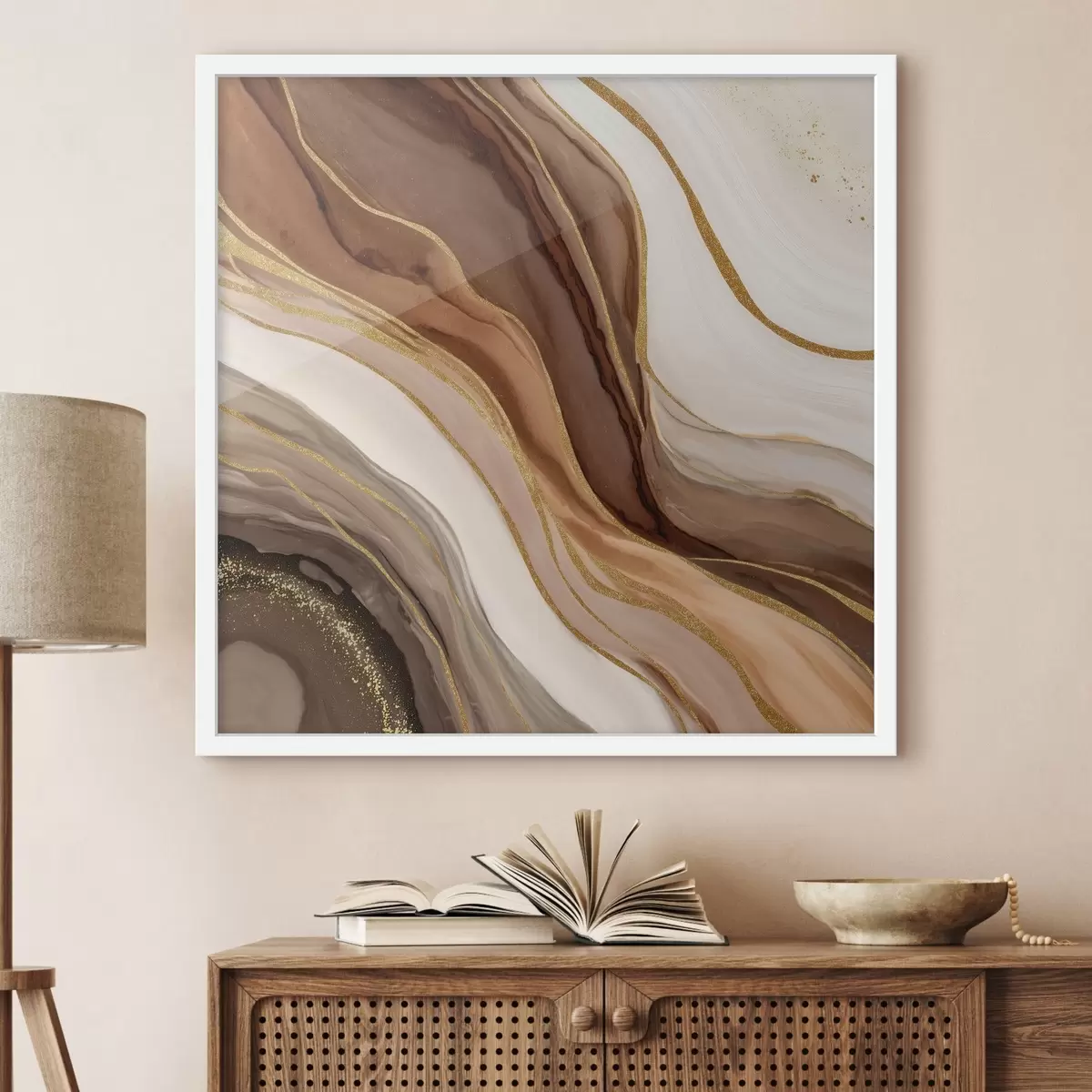 Poster Kamenná kompozice v dřevěných tónech f46642