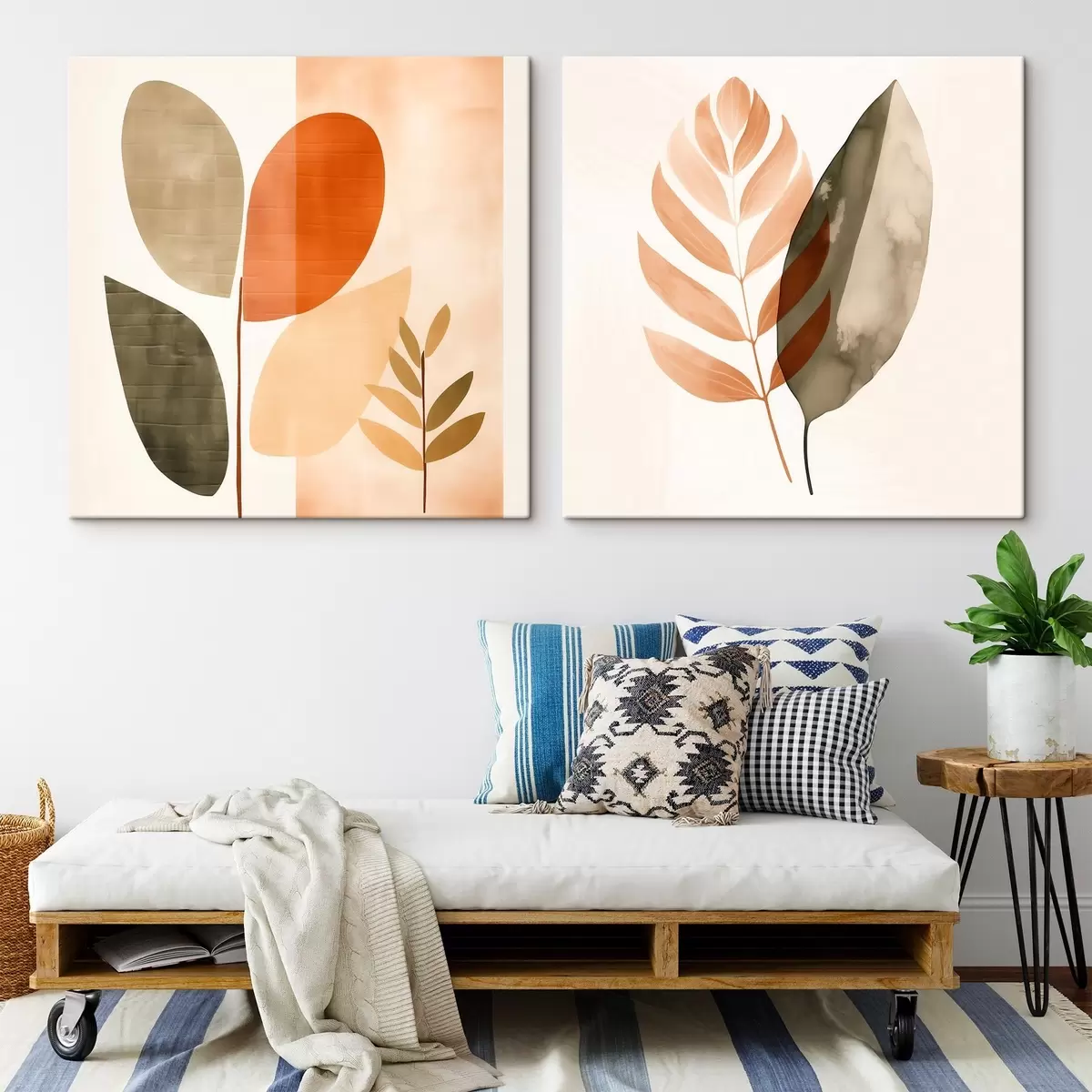 Obraz Diptych s botanickými motivy v pastelových barvách Č. m00983